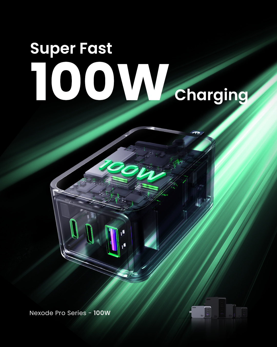 Nexode Pro USB-A+2*USB-C 100W GaN Tech Fast Charger