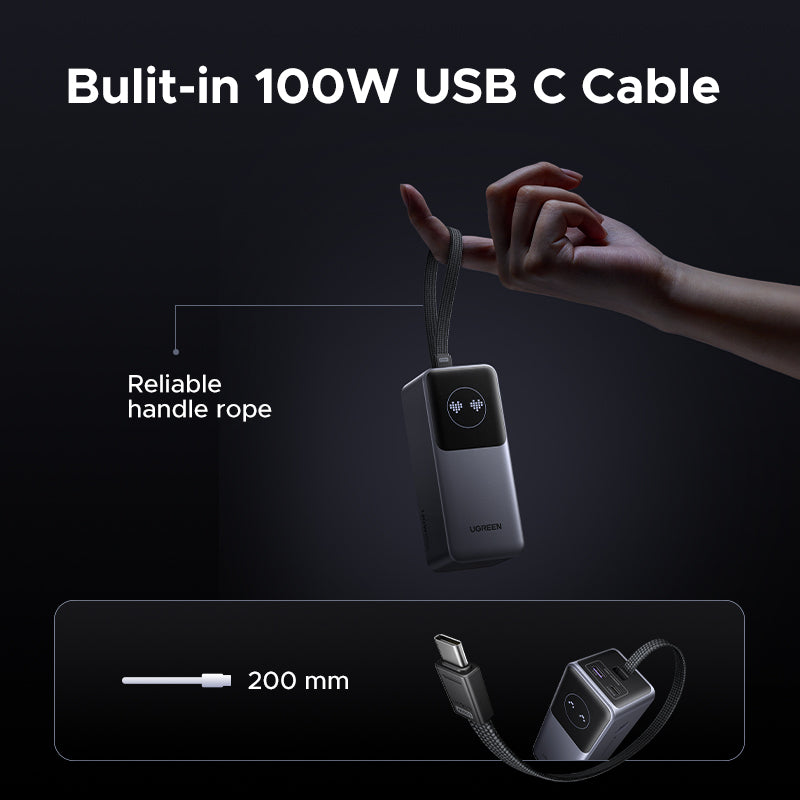 20000mAh 130W Power Bank with 100W Built-in Cable