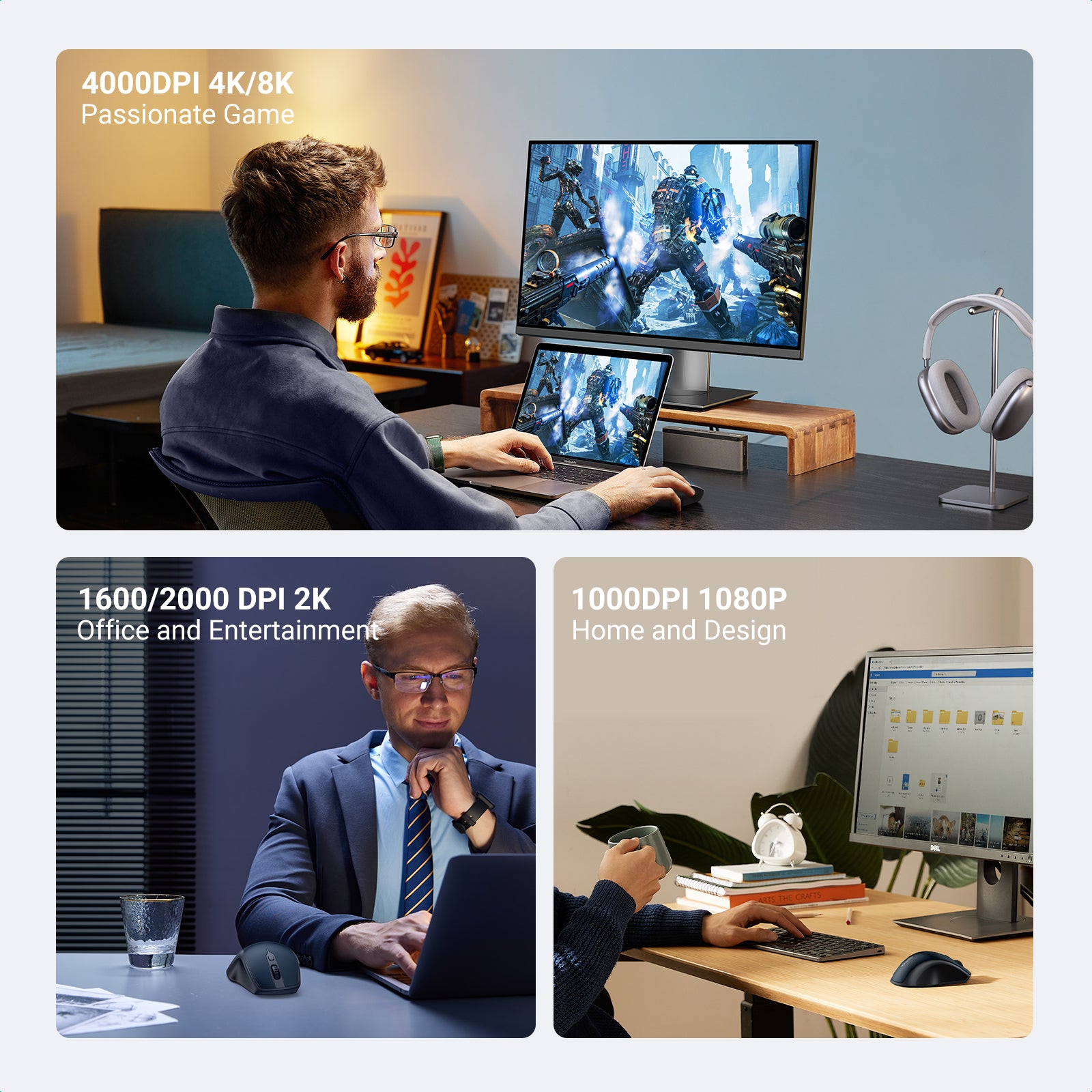 Ergonomic Contoured-Shape Design - Wireless Mouse (Blue)