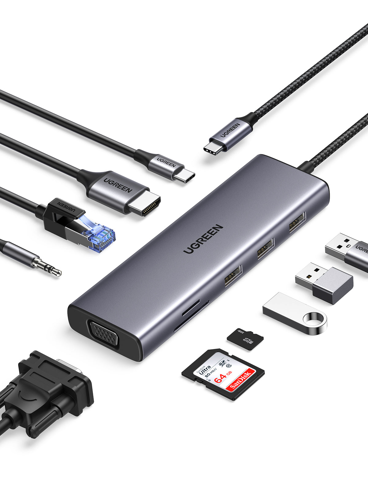 USB-C Dock - USBA, HDMI, VGA, RJ, SD/TF