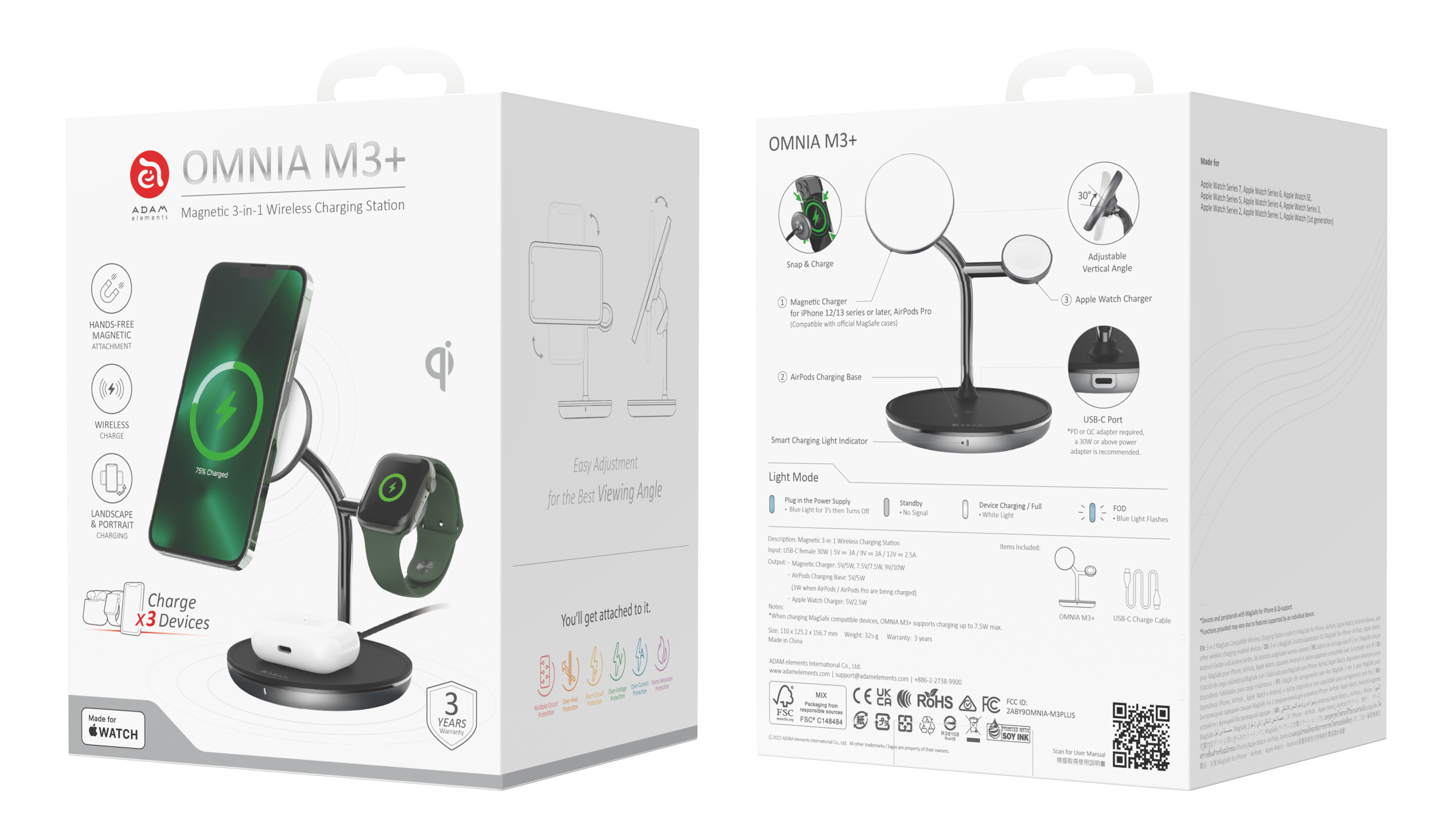 OMNIA M3+ - Magnetic 3-in-1 Wireless Charging Station