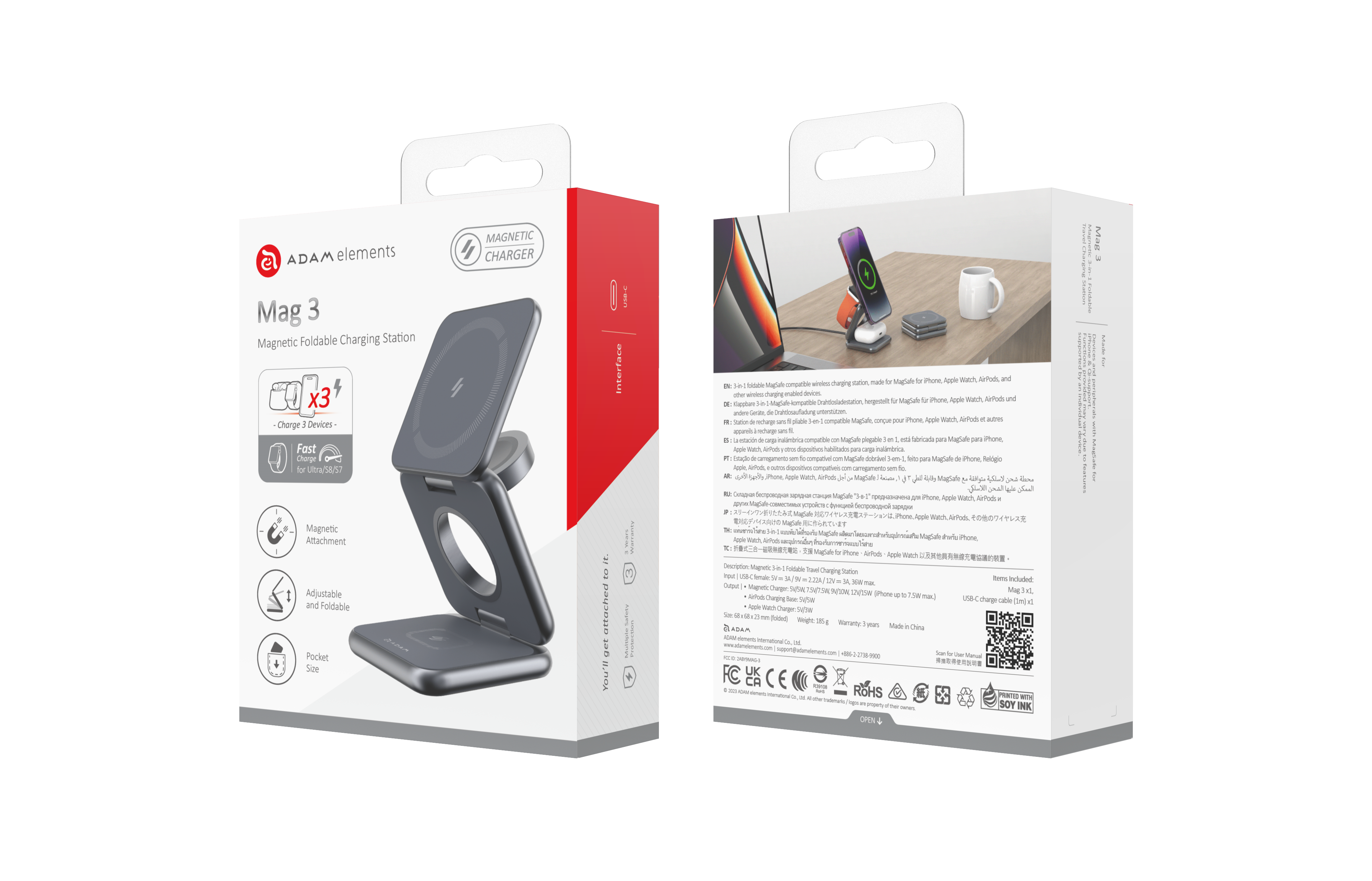 Mag 3 - Station de charge de voyage pliable magnétique 3 en 1