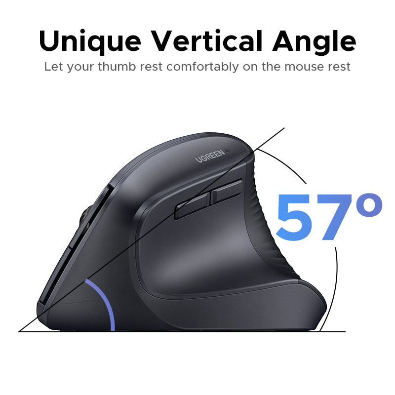 Souris verticale ergonomique sans fil et Bluetooth 2,4 GHz - Grise