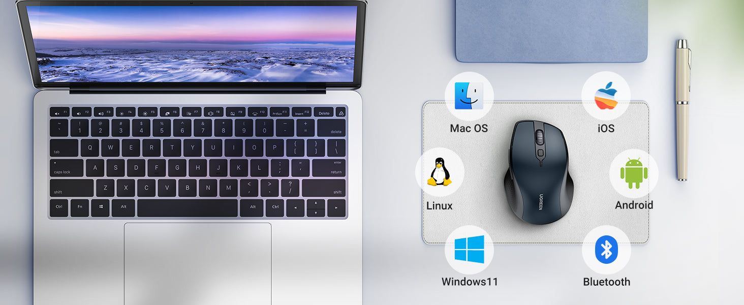 Ergonomic Contoured-Shape Design - Wireless Mouse (Blue)