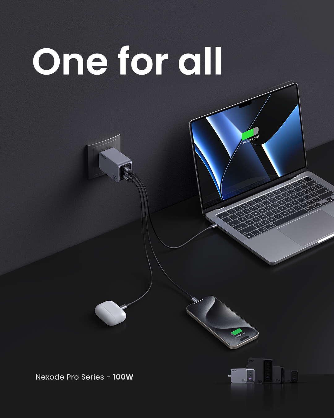 Nexode Pro USB-A+2*USB-C 100W GaN Tech Fast Charger