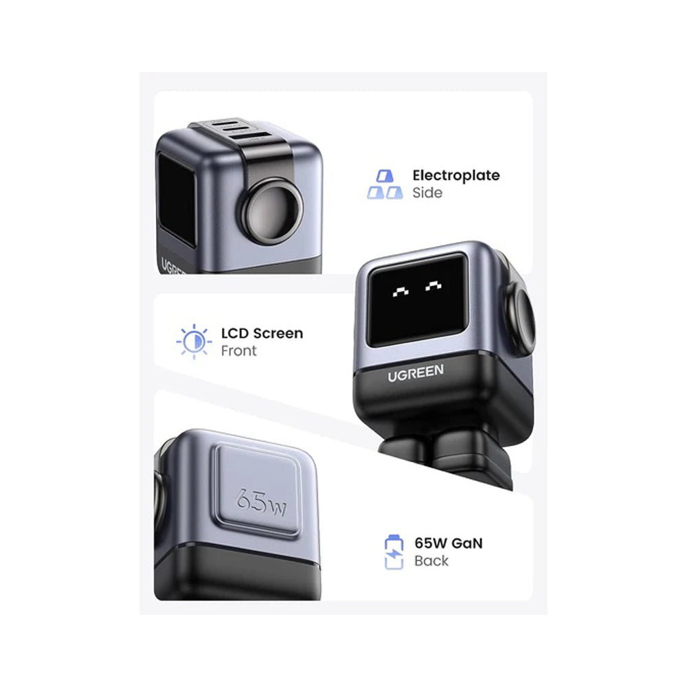 USBA, 2x USB-C 65W Robot GaN Tech Fast Charger (Grey)