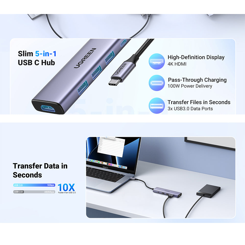 Concentrateur USB C - HDMI, 3x USB A, USB C, PD