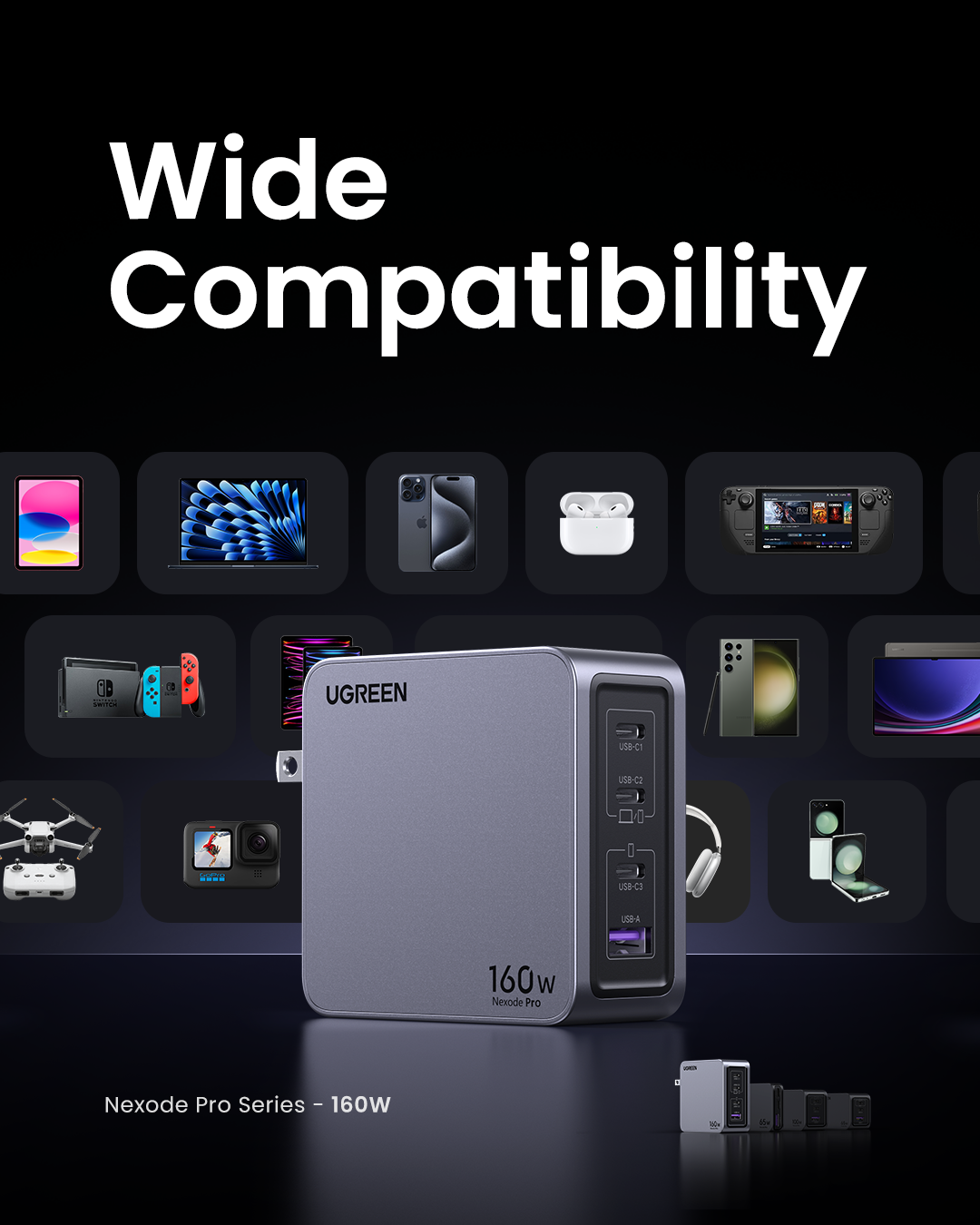 Chargeur rapide Nexode Pro USB-A + 3 * USB-C 160 W GaN Tech