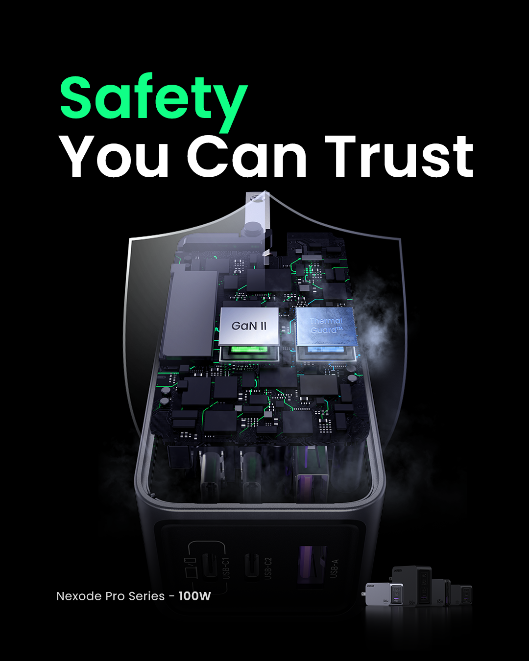 Nexode Pro USB-A+2*USB-C 100W GaN Tech Fast Charger