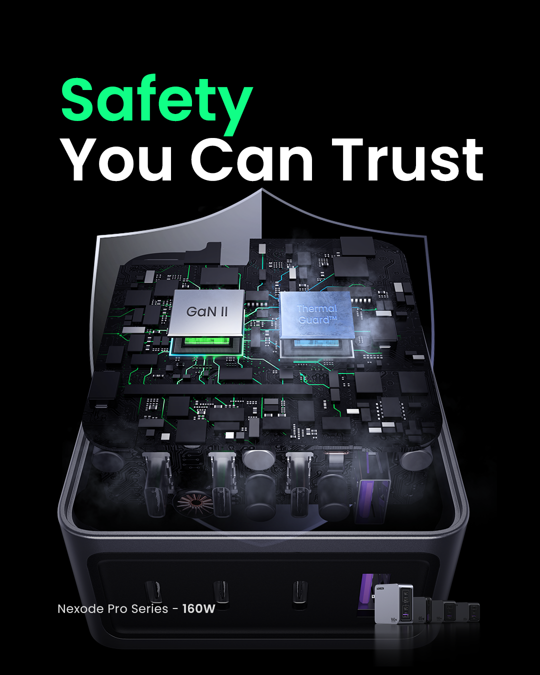 Chargeur rapide Nexode Pro USB-A + 3 * USB-C 160 W GaN Tech