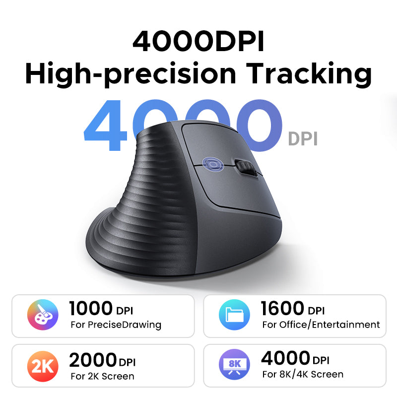 Souris verticale ergonomique sans fil et Bluetooth 2,4 GHz - Grise