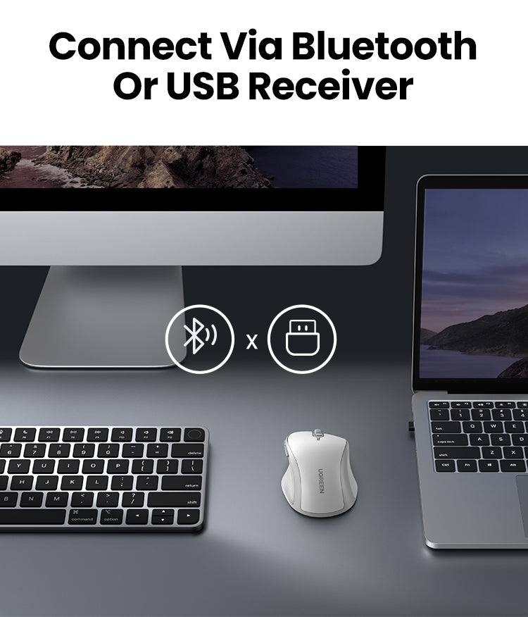 Ergonomic Contoured-Shape Design - Wireless Mouse (White)