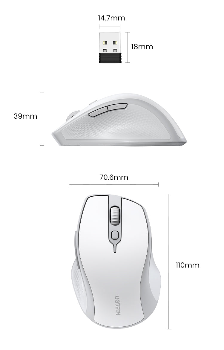 Ergonomic Contoured-Shape Design - Wireless Mouse (White)