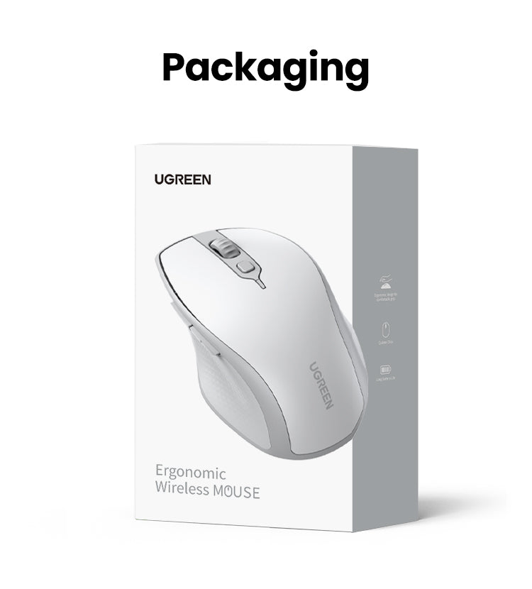 Ergonomic Contoured-Shape Design - Wireless Mouse (White)