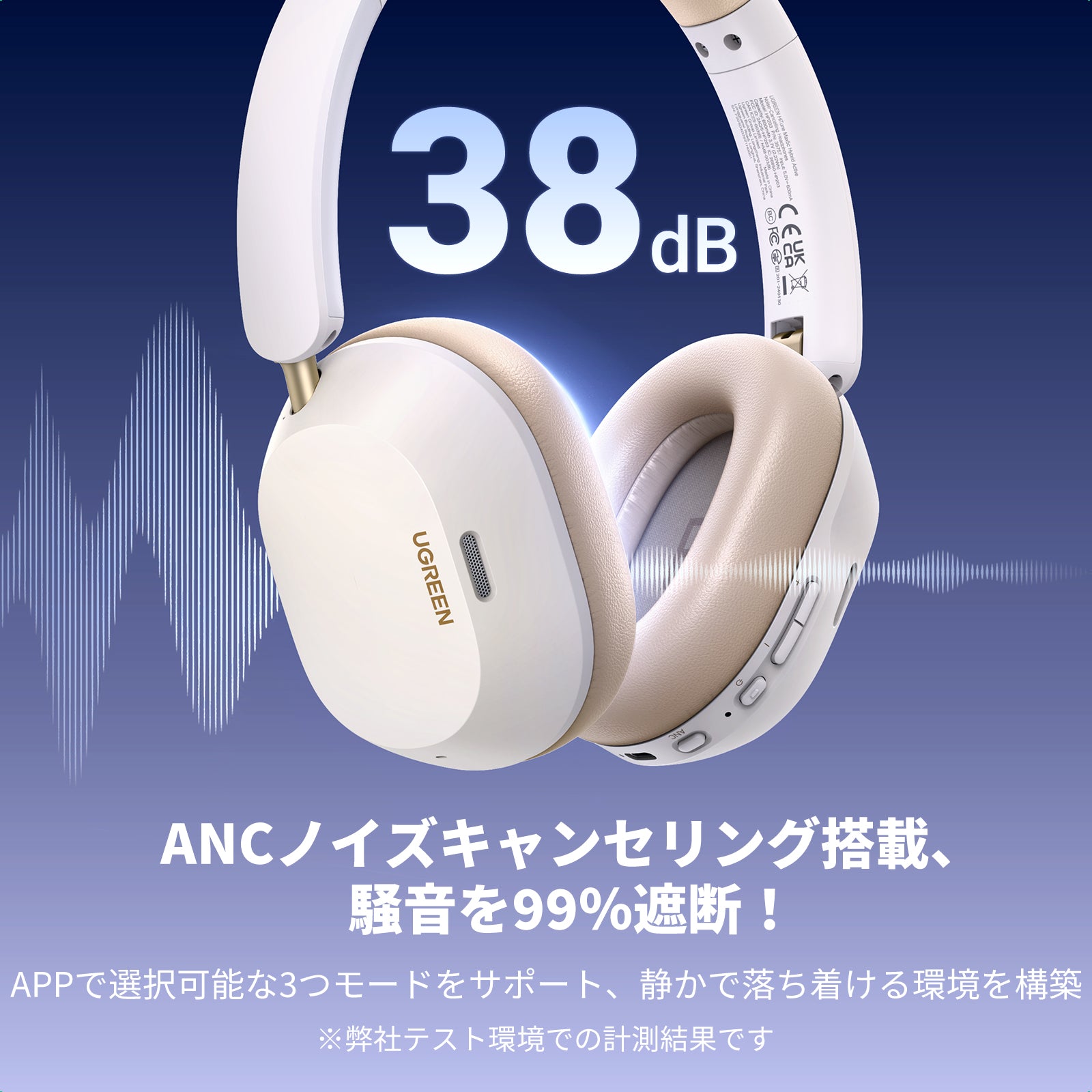 HiTune Max 5C Hybrid Active Noise-Cancelling Headphones - White
