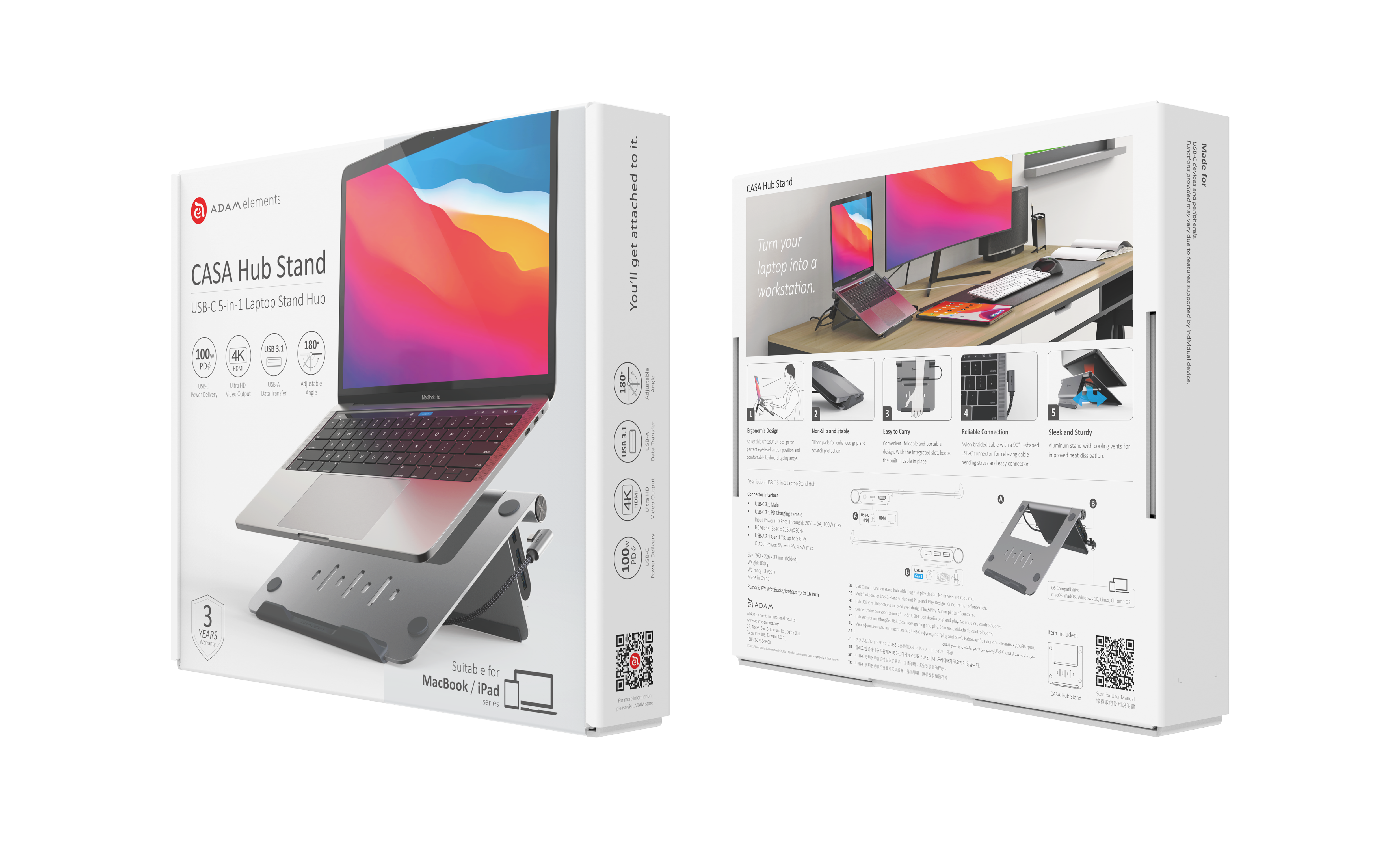 Support de concentrateur - Hub USB-C à 5 ports avec support