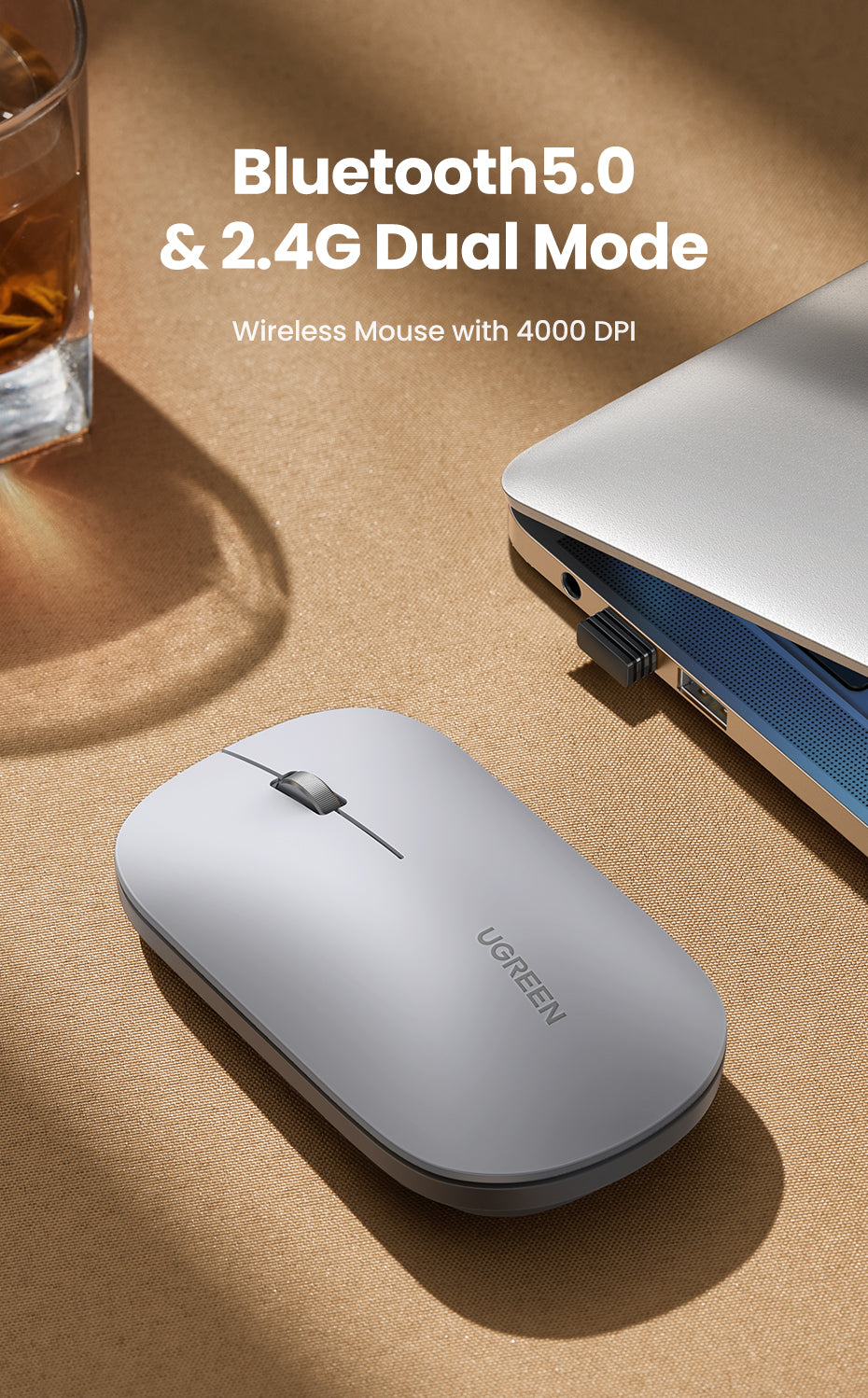 Portable Wireless Mouse - Light Gray