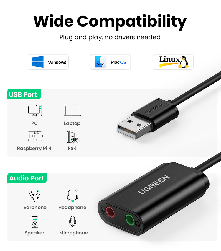 USB-A To 3.5mm External Stereo Sound Adapter