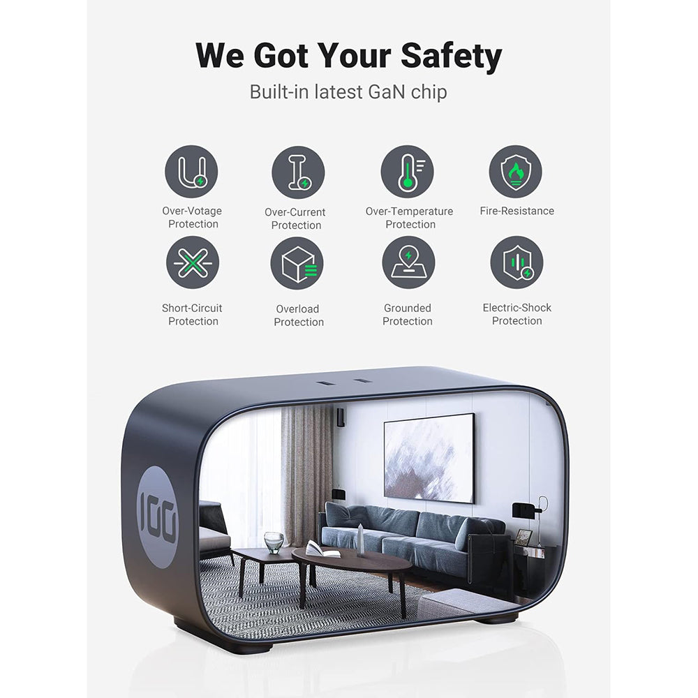 Multiprise DigiNest Pro GaN 100 W - Chargeur USB-C 100 W, 3 prises secteur, 3 ports USB-C, 1 port USB A