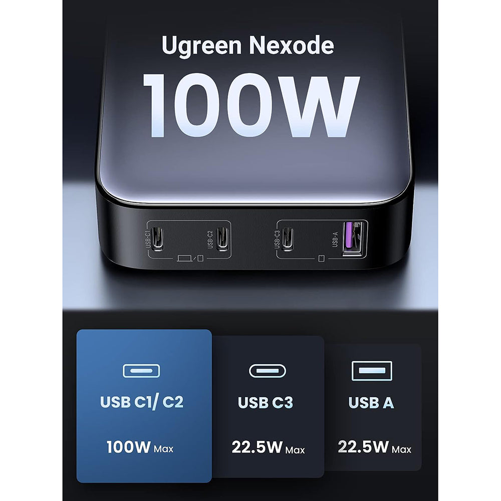 Chargeur rapide de bureau GaN 100 W - 1 x USB A, 3 x USB-C