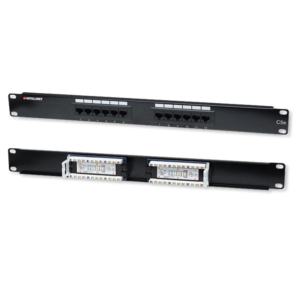 Panneau de brassage Cat5e 12 ports - 1u, noir