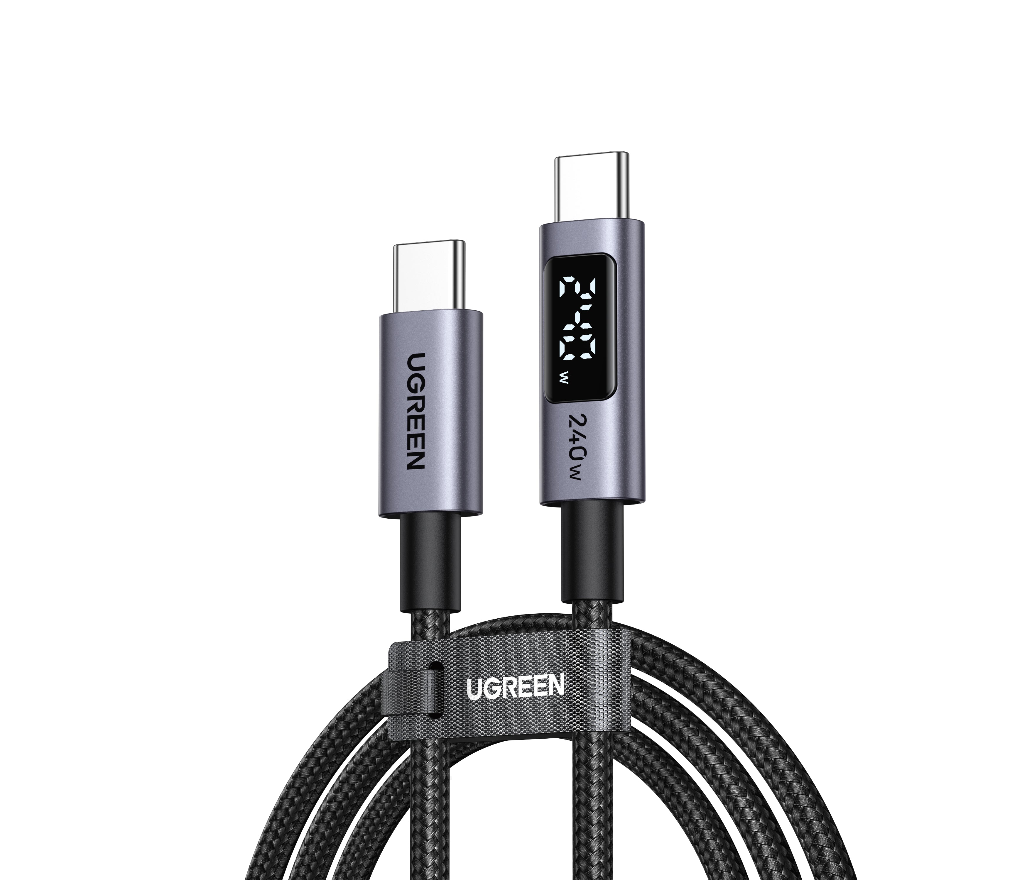Câble tressé USB-C vers USB-C 5A/240W avec écran numérique_3M (Noir)
