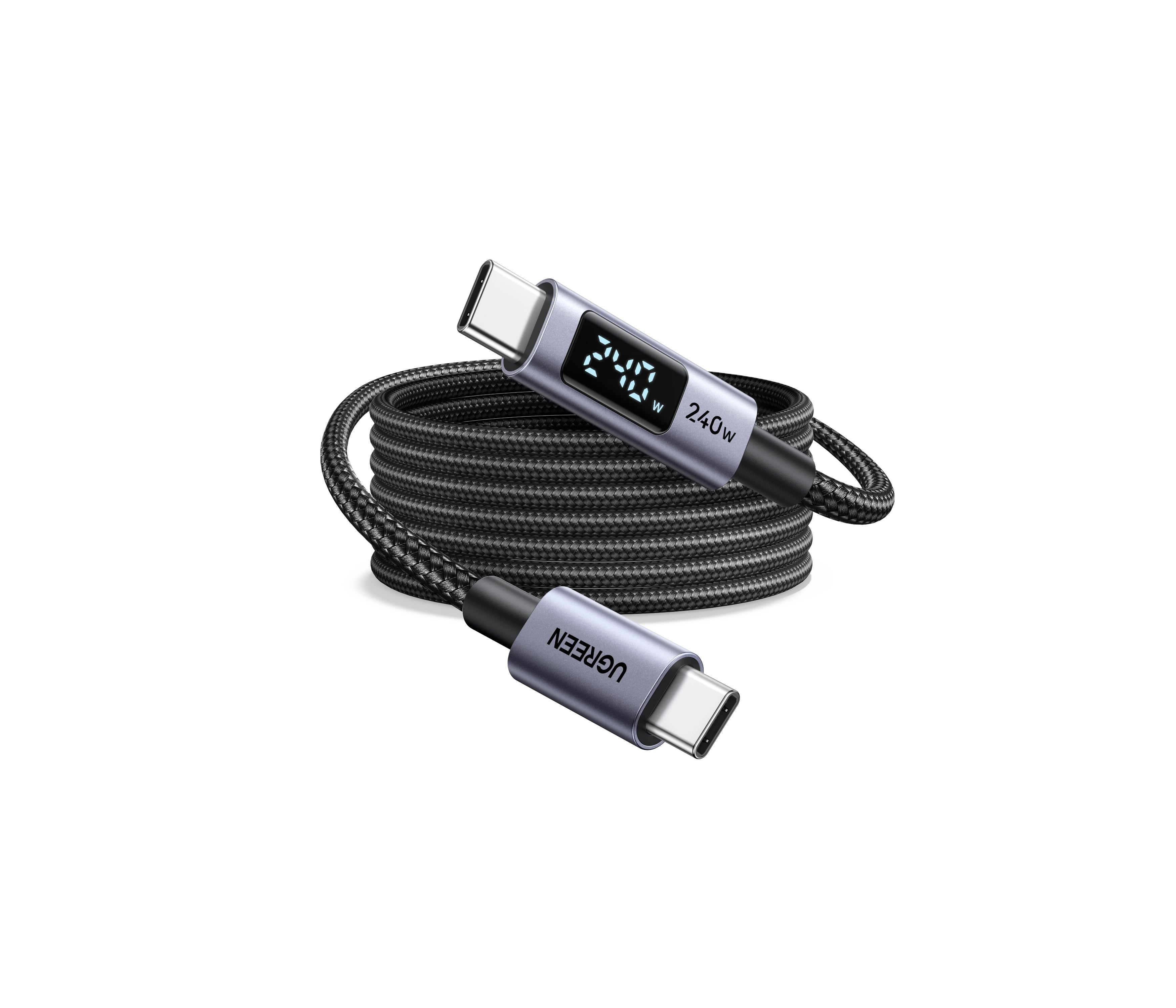 Câble tressé USB-C vers USB-C 5A/240W avec affichage numérique_2M (Noir)