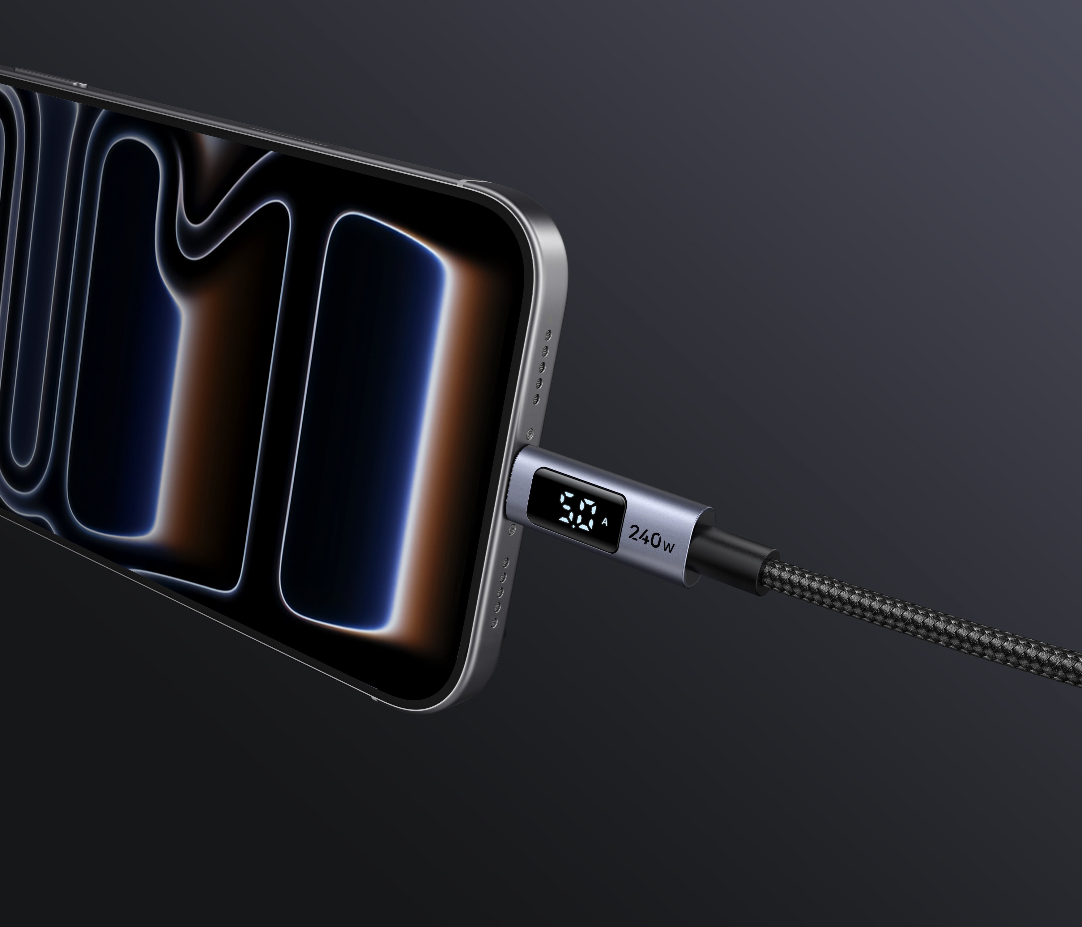 Câble tressé USB-C vers USB-C 5A/240W avec affichage numérique_2M (Noir)