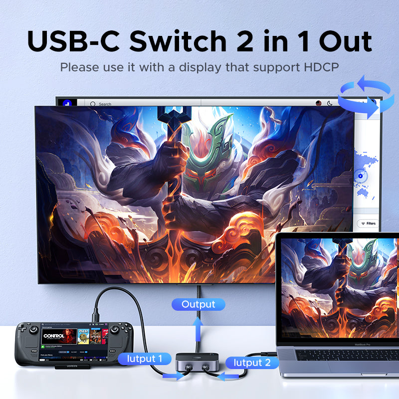 Commutateur USB-C (4K à 60 Hz) : 2 entrées, 1 sortie