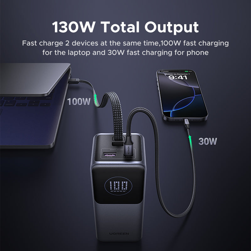 20000mAh 130W Power Bank with 100W Built-in Cable