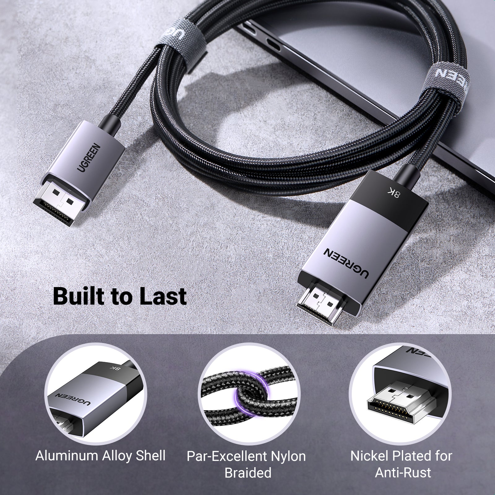 Câble DP mâle vers HDMI mâle 8K 2M