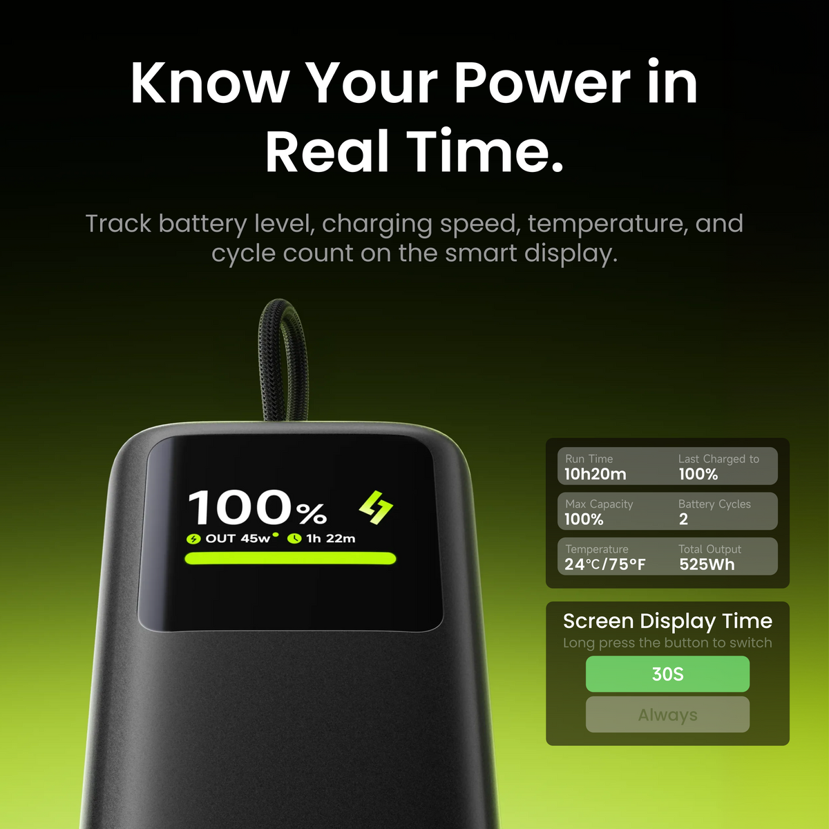 Batterie externe E3 rétractable 45W - 10000mAh - Grise