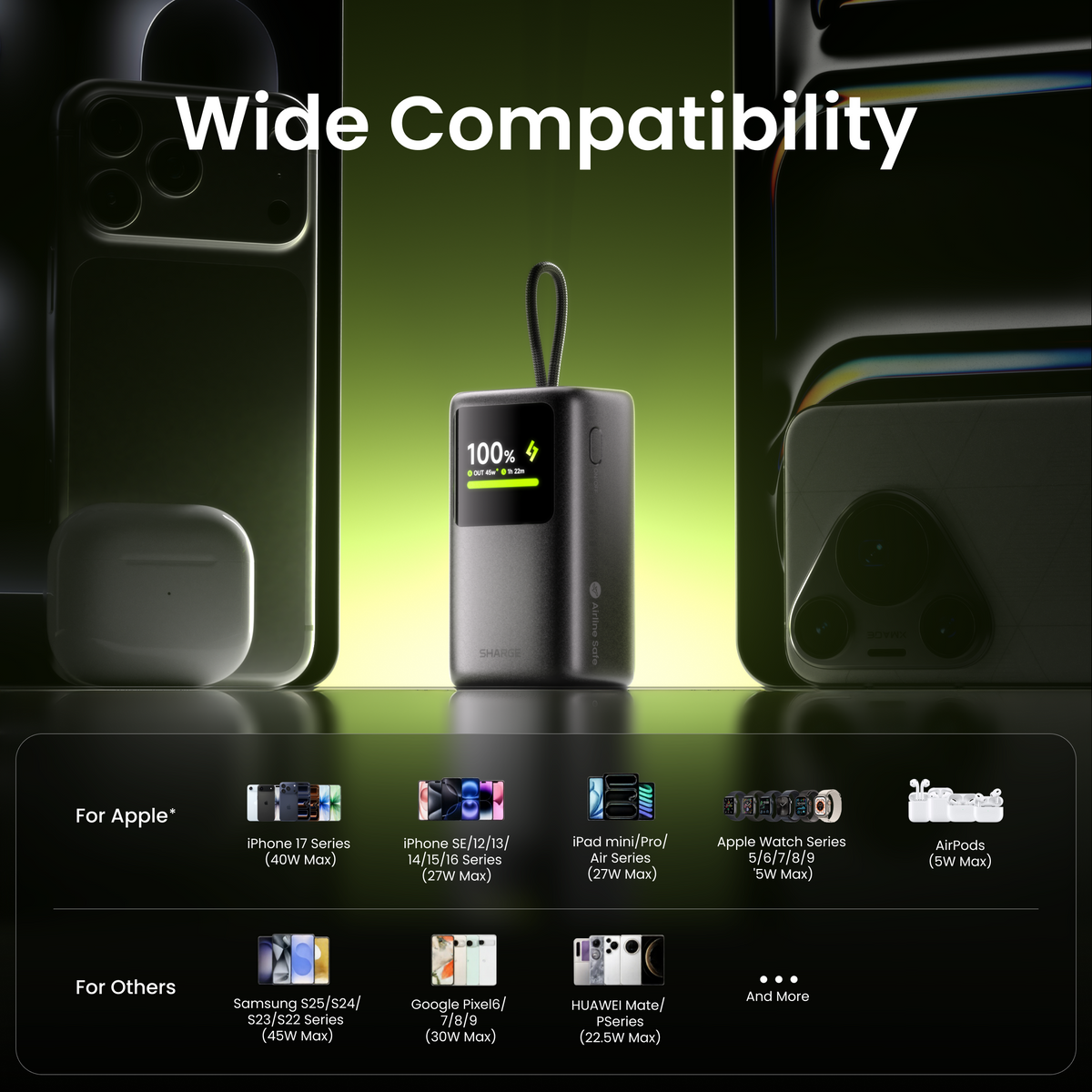Batterie externe E3 rétractable 45W - 10000mAh - Grise
