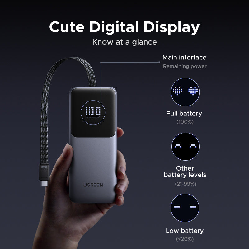20000mAh 130W Power Bank with 100W Built-in Cable