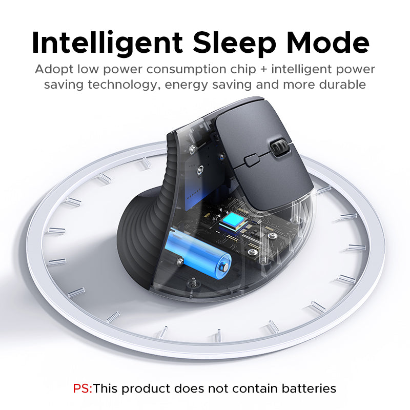 Souris verticale ergonomique sans fil et Bluetooth 2,4 GHz - Grise