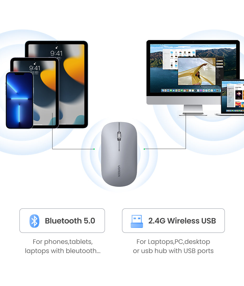 Portable Wireless Mouse - Light Gray