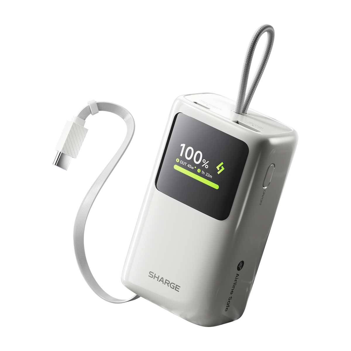 Batterie externe escamotable E3 45W - 10000mAh - Blanc