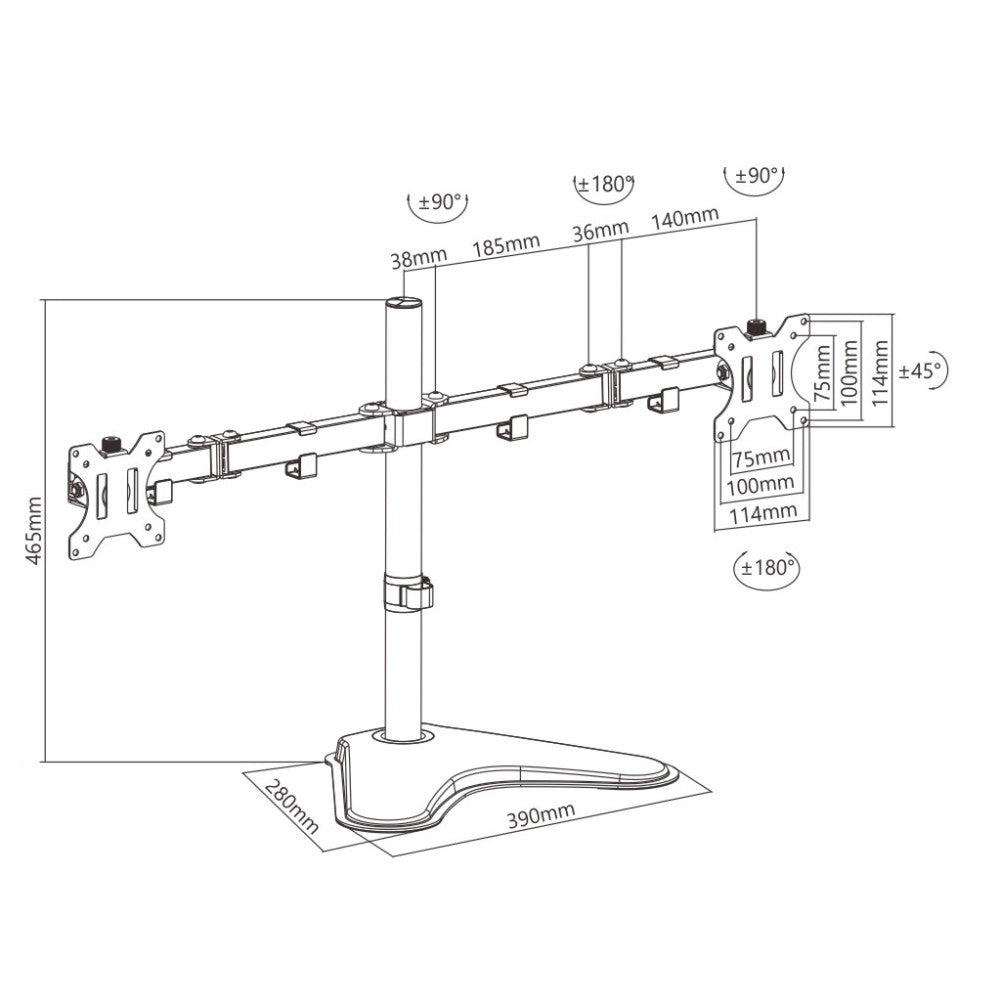 Double Joint Monitor Arm for 2 Monitors 13-32'' with base