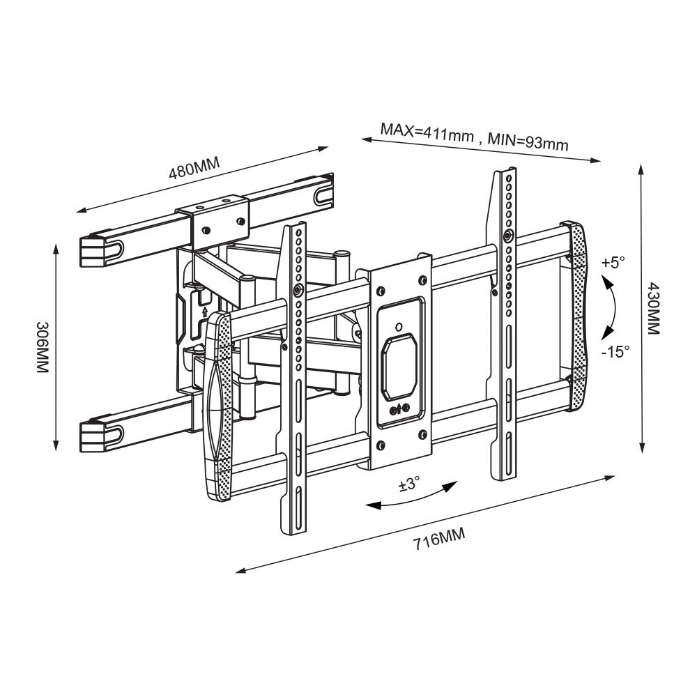Support mural à double bras entièrement mobile pour téléviseur LCD 42-75''