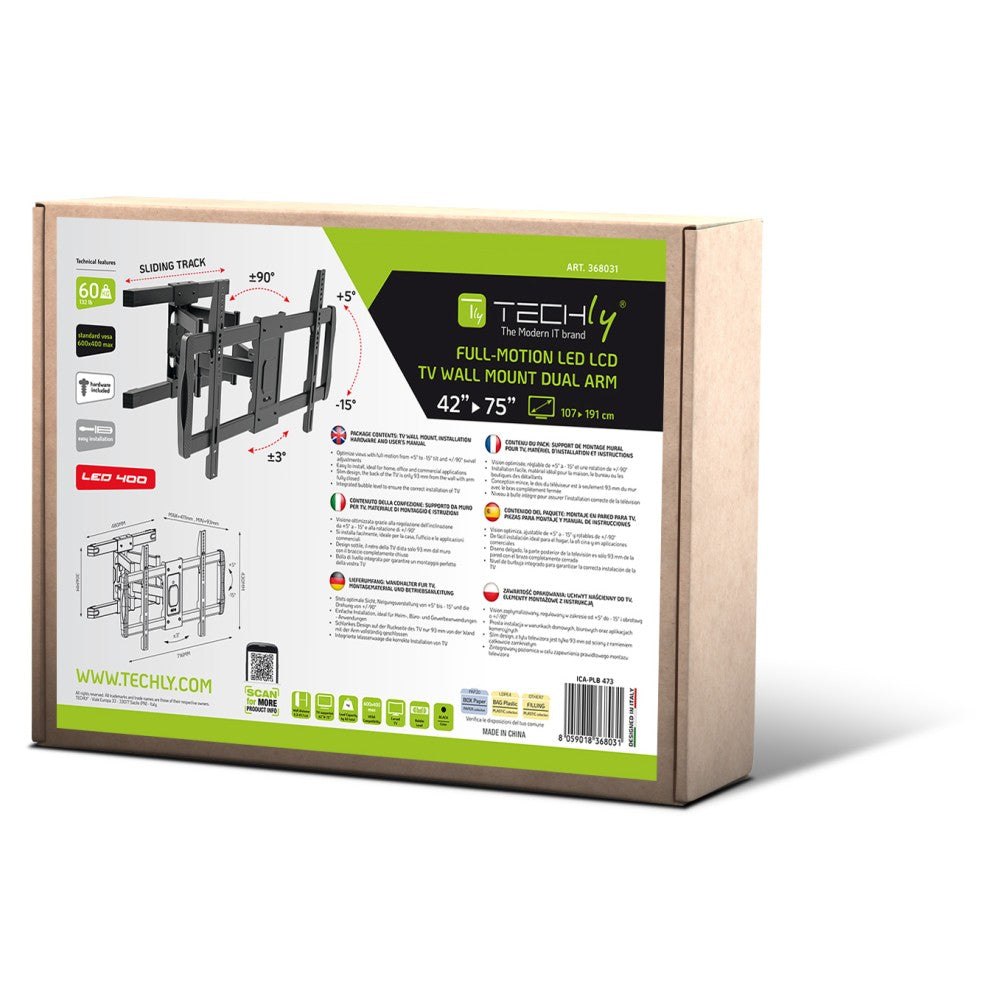 Support mural à double bras entièrement mobile pour téléviseur LCD 42-75''